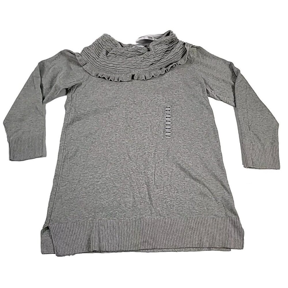 Eight Eight Eight Women Cotton Pullover Sweater M Gray Cowl Neck Knit Tunic NWT